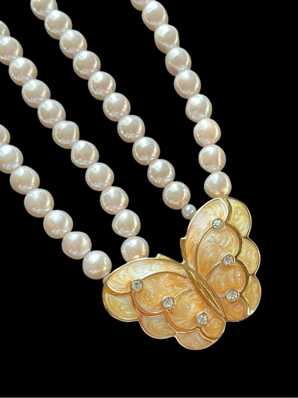 ✨Beautiful Signed KJL for Avon Papillon Double-Strand Pearl Butterfly Necklace